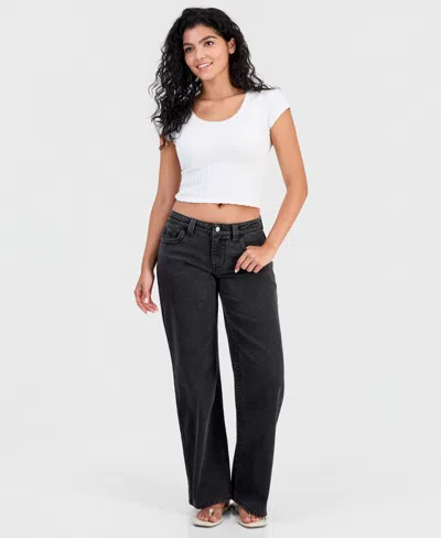 Celebrity Pink Juniors' High Rise Baggy Wide-leg Curvy Jeans In Black