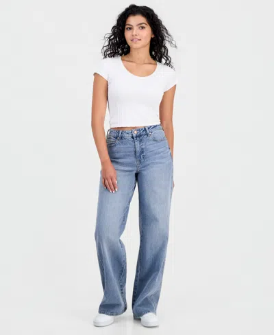 Celebrity Pink Juniors' High Rise Baggy Wide-leg Curvy Jeans In Blue