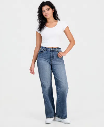 Celebrity Pink Juniors' High Rise Baggy Wide-leg Curvy Jeans In Blue