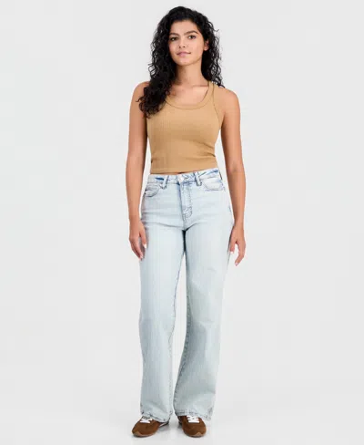 Celebrity Pink Juniors' High Rise Baggy Wide-leg Curvy Jeans In Brown
