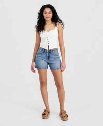 Celebrity Pink Juniors' High-rise Denim Bermuda Shorts In White
