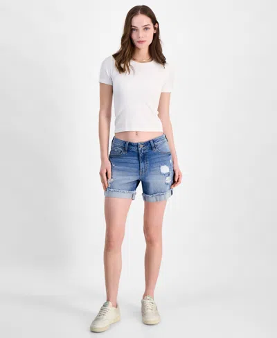 Celebrity Pink Juniors High Rise Frayed Cuff Shorts In Light Heart