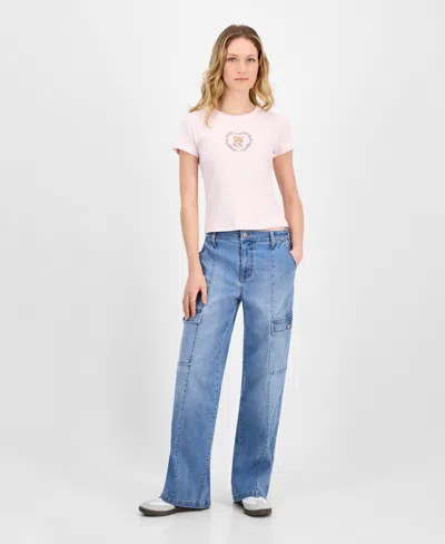 Celebrity Pink Juniors' High Rise Wide Leg Cargo Jeans In Feeling Happy
