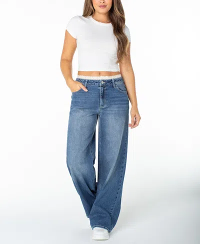 Celebrity Pink Juniors' Lace-trim Wide-leg Baggy Jeans In Blue