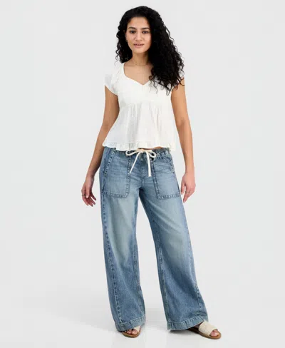 Celebrity Pink Juniors' Lightweight Tie-waist Wide-leg Jeans In Blue