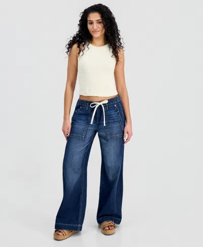 Celebrity Pink Juniors' Lightweight Tie-waist Wide-leg Jeans In Blue