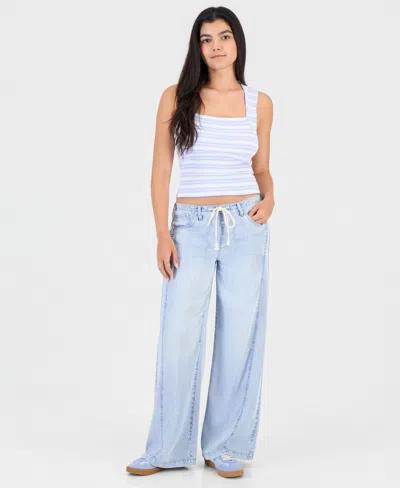 Celebrity Pink Juniors' Light-weight Wide-leg Drawstring Jeans In Blue