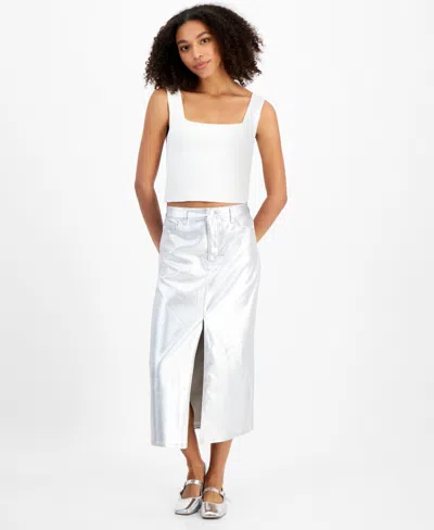 Celebrity Pink Juniors' Metallic Midi Skirt In Silver