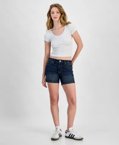 Celebrity Pink Juniors' High-rise Cuffed Curvy Denim Shorts In Zelda (dark Wash)