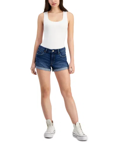 Celebrity Pink Juniors' High-rise Cuffed Curvy Denim Shorts In Zelda (dark Wash)