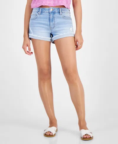 Celebrity Pink Juniors' Mid-rise Fringe-cuff Shorts In Dolce Vita