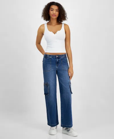 Celebrity Pink Juniors' Mid-rise Wide-leg Cargo Jeans In Dark