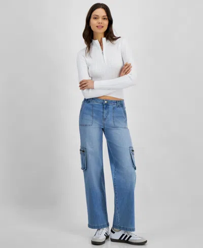 Celebrity Pink Juniors' Mid-rise Wide-leg Cargo Jeans In Feeling Happy