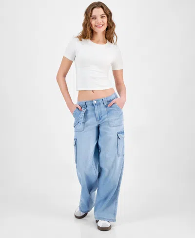 Celebrity Pink Juniors' Mid-rise Wide-leg Cargo Jeans In Light Wash