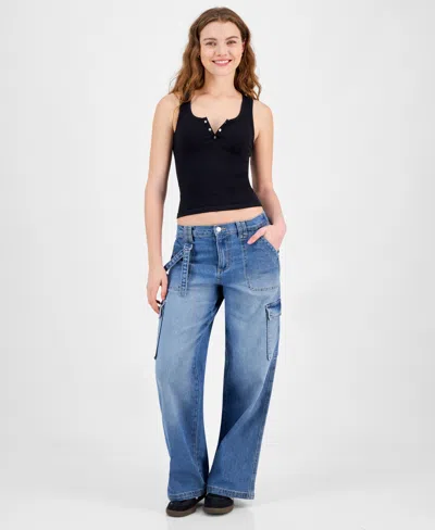 Celebrity Pink Juniors' Mid-rise Wide-leg Cargo Jeans In Medium Wash