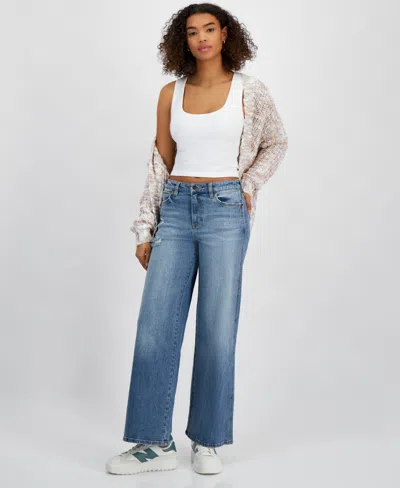 Celebrity Pink Juniors' High-rise Curvy Wide-leg Jeans In Dark Wash