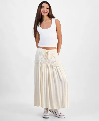 Celebrity Pink Juniors' Midi Lace Ribbon Tie-front Skirt In Antique White