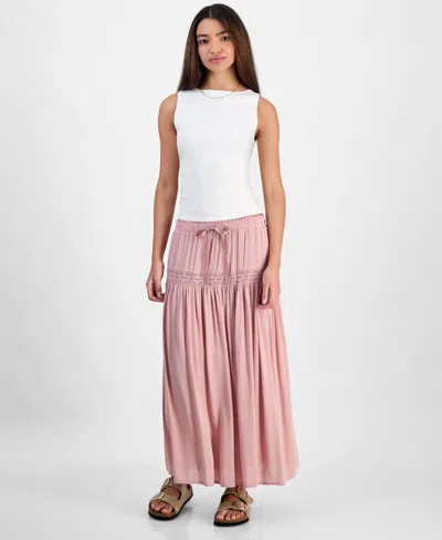 Celebrity Pink Juniors' Midi Lace Ribbon Tie-front Skirt In Pale Mauve