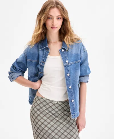 Celebrity Pink Juniors' Oversized Denim Shirt Jacket In Blue