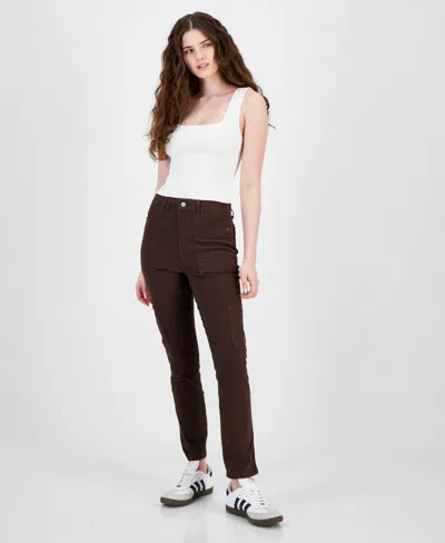 Celebrity Pink Juniors' Patch-pockets Slim Skinny Jeans In Chocolate