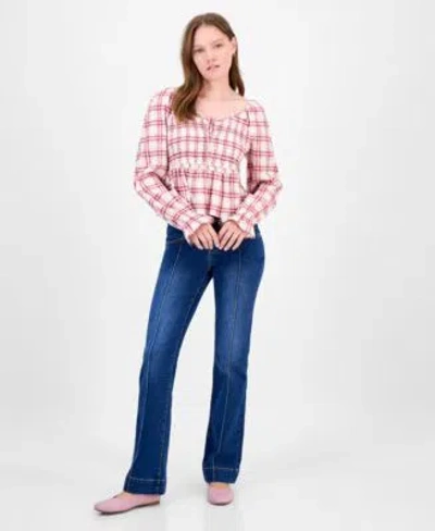 Celebrity Pink Juniors Plaid Ruffle Trim Babydoll Top Madden Girl Mid Rise Pintuck Bootcut Jeans