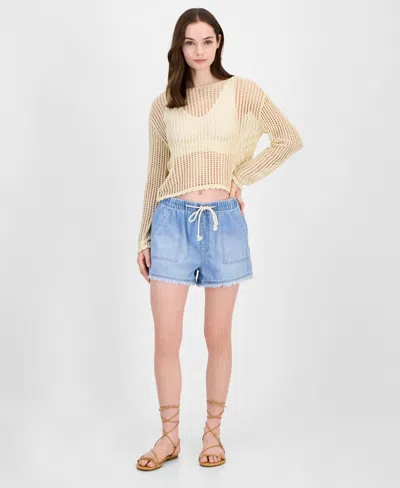 Celebrity Pink Juniors' Pull-on Utility Chambray Shorts In Light Wash