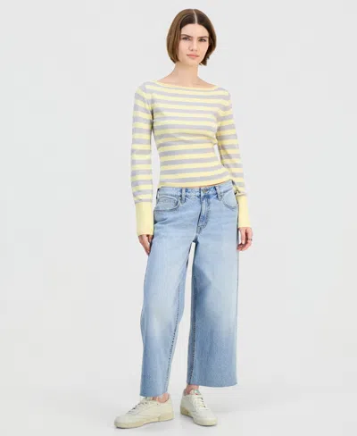 Celebrity Pink Juniors' Raw-hem Wide-leg Jeans In Blue
