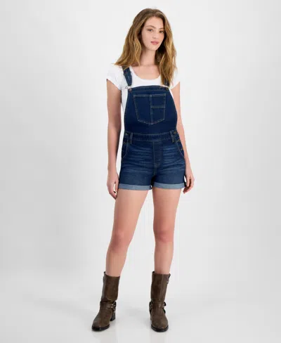 Celebrity Pink Juniors' Roll-cuff Denim Short Overalls In Soccer