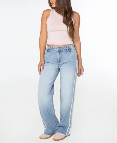 Celebrity Pink Juniors' Side-striped Wide-leg Jeans In Blue