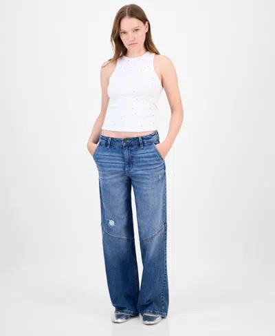 Celebrity Pink Juniors' Slouchy Skater Wide-leg Jeans In Blue