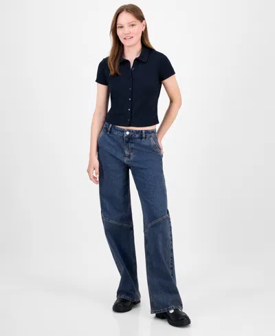 Celebrity Pink Juniors' Slouchy Skater Wide-leg Jeans In Blue