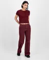 Celebrity Pink Juniors' Slouchy Skater Wide-leg Jeans In Burgundy