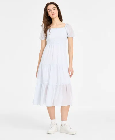 Celebrity Pink Juniors' Smocked Puff-sleeve Midi Dress In Blue Gingham