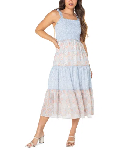 Celebrity Pink Juniors' Twin-printed Smocked Midi Dress In Blue Twin