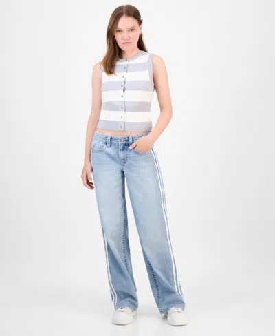 Celebrity Pink Juniors' Varsity Stripe Slouchy Straight-leg Jeans In Blue