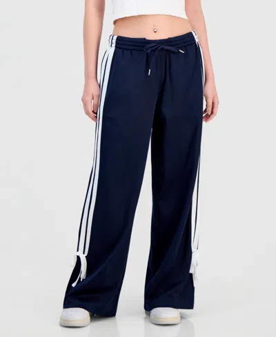 Celebrity Pink Juniors' Wide-leg Bow-detail Track Pants In Blue