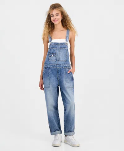 Celebrity Pink Juniors' Wide-leg Denim Boyfriend Overalls In Light Wash (glenora)