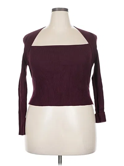 Pre-owned Celebrity Pink Long Sleeve Top Burgundy Square Neckline Tops