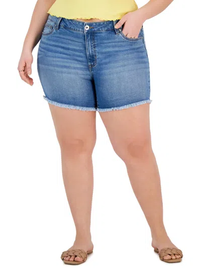 Celebrity Pink Trendy Plus Size Frayed Cuffed Denim Shorts In Multi