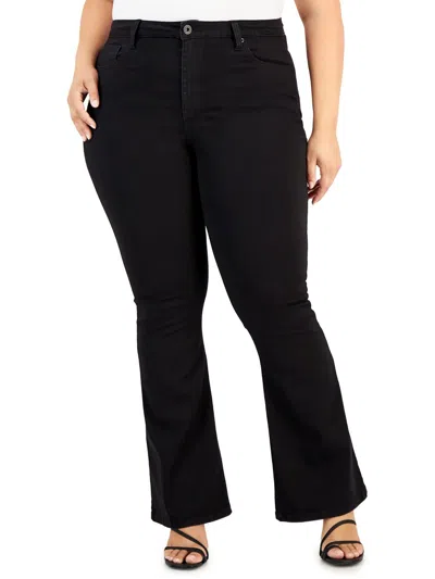 Celebrity Pink Plus Womens High Rise Knit Flare Jeans In Black