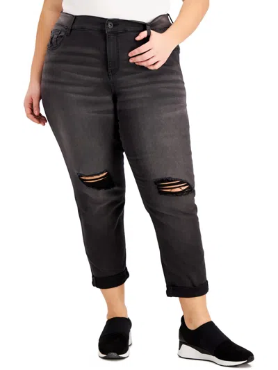 Celebrity Pink Plus Womens Mid Rise Destroyed Cropped Jeans In Multi