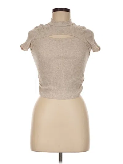 Pre-owned Celebrity Pink Short Sleeve Top Tan Turtleneck Tops