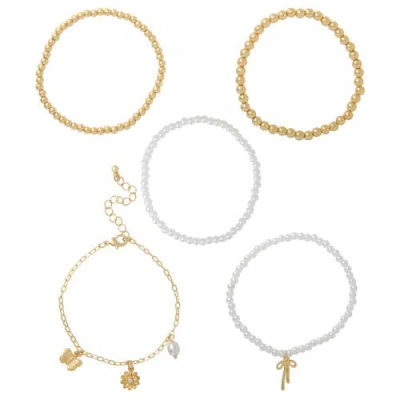 Celebrity Pink Stackable Beaded And Charm Bracelets For Women 5-piece Set In Multi