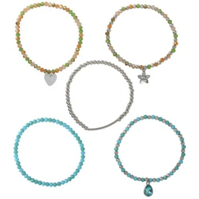 Celebrity Pink Stackable Beaded Bracelets For Women 5-piece Set With Charms In Multi