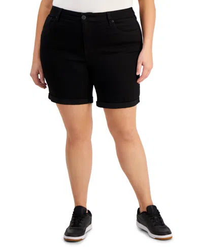 Celebrity Pink Trendy Plus Size Denim Bermuda Shorts In Black Rinse