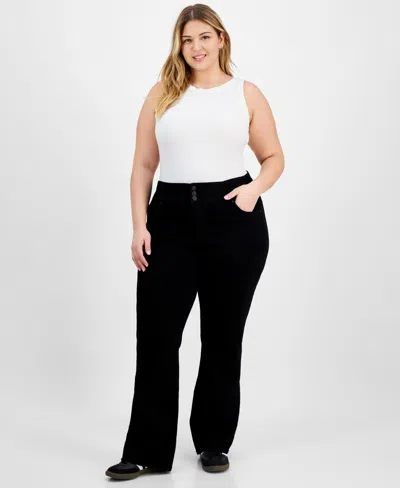 Celebrity Pink Trendy Plus Size High-rise Curvy Bootcut Jeans In Black