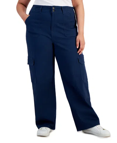 Celebrity Pink Trendy Plus Size Relaxed-fit Straight-leg Cargo Pants In Moonlight