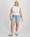Celebrity Pink Trendy Plus Size Rolled-cuff Denim Shorts In Light Wash