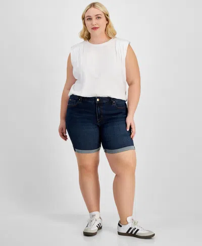 Celebrity Pink Trendy Plus Size Rolled-cuff Denim Shorts In Quick Time