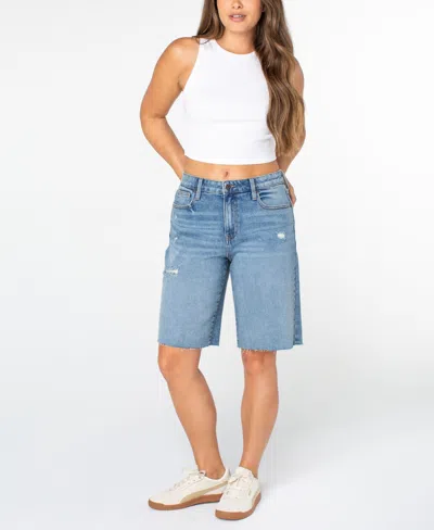 Celebrity Pink Women's High-rise Raw-hem Bermuda Shorts In Blue